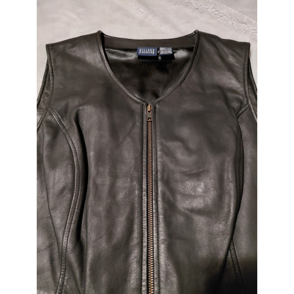 Hillard & Hanson Women's Soft Lambskin Black Leather Full Zip Motorcycle Vest XL - Picture 3 of 8